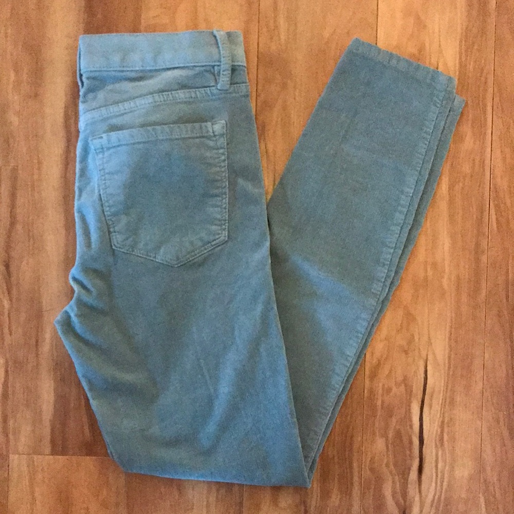 LOFT Modern Skinny pants in a muted teal. Comfy and cute, raw edge hem.